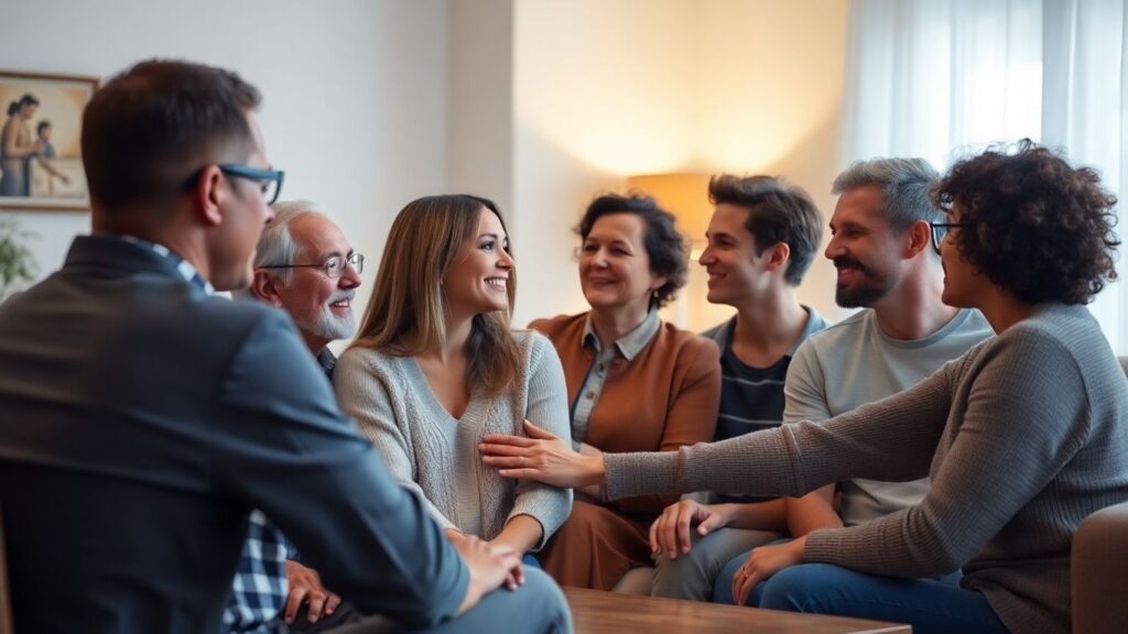 People in a comfortable living room sharing a moment.