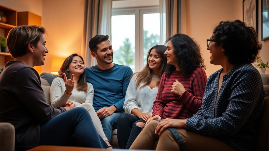 People in a polyamorous constellation sharing affection.