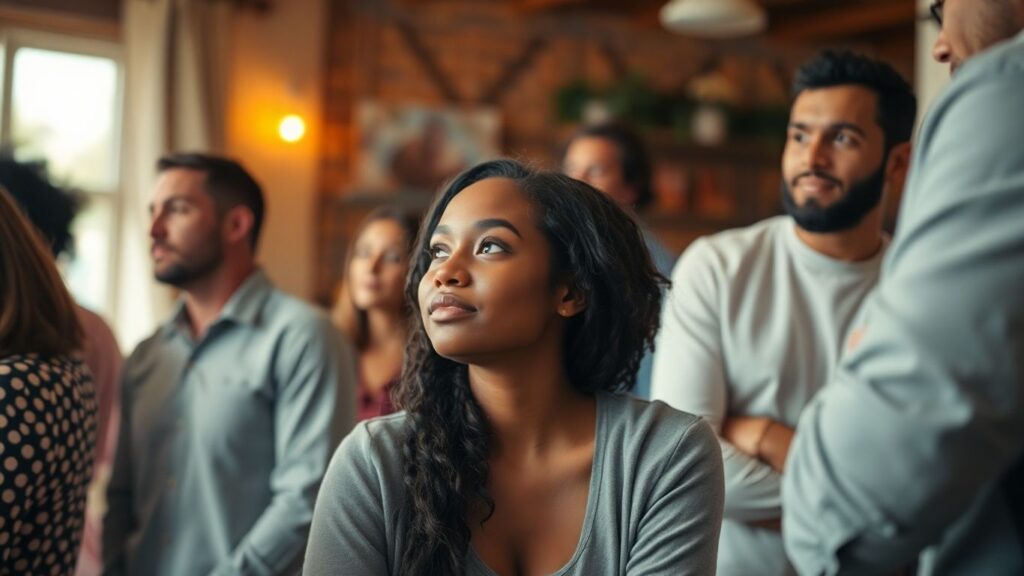 People in a polyamorous relationship discussing dynamics.