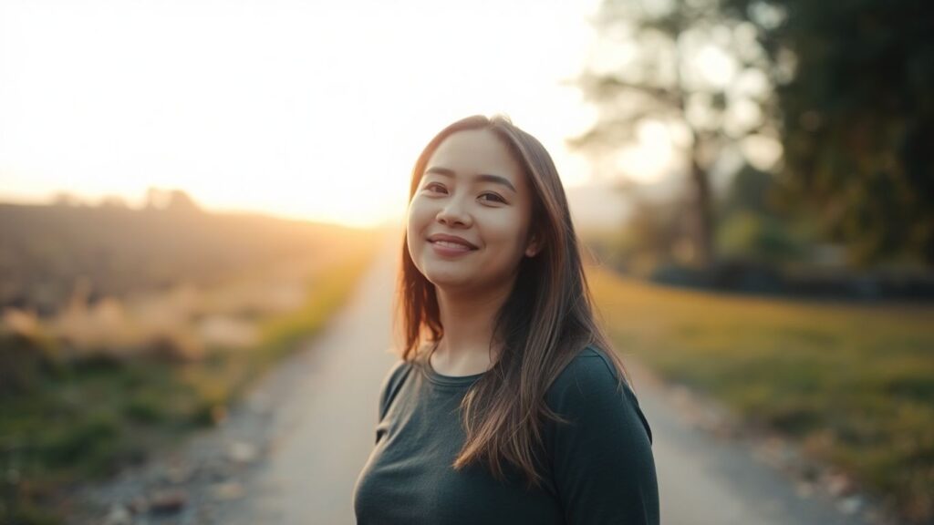 Person at a crossroads, embracing their identity.