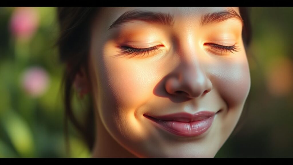 Person breathing deeply with eyes closed