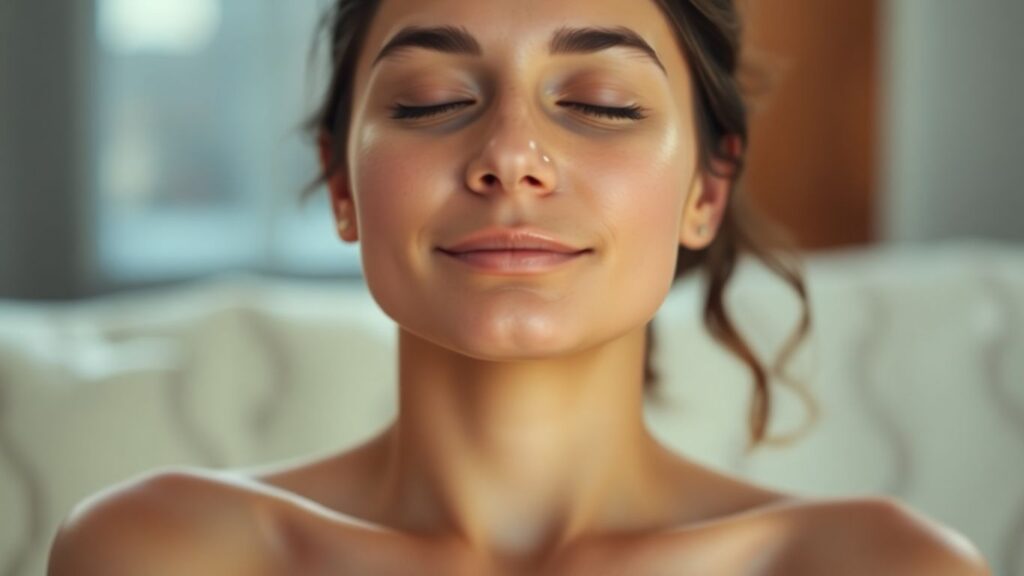 Person experiencing energy orgasm with glowing aura.