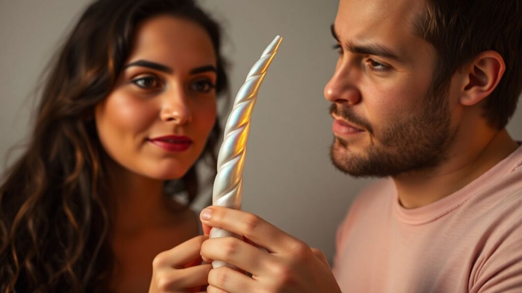 Polyamorous couple and a unicorn horn.