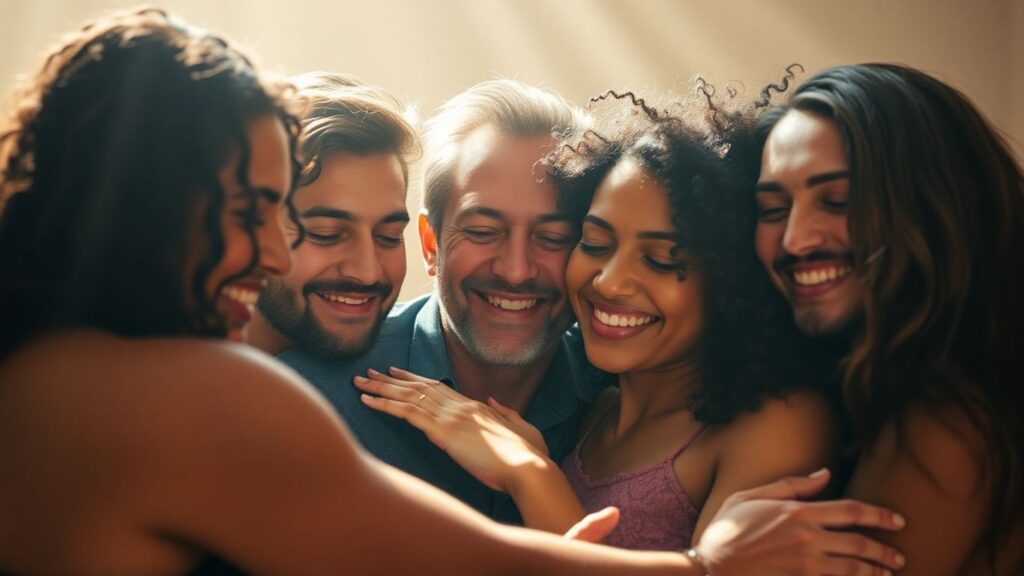 Polyamorous couple sharing energy