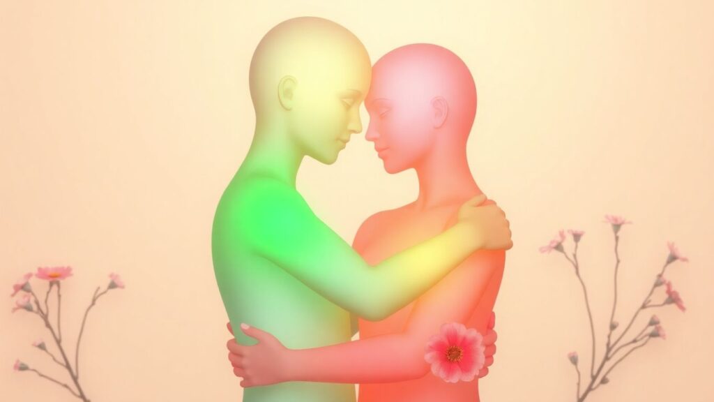 Two people connected with auras