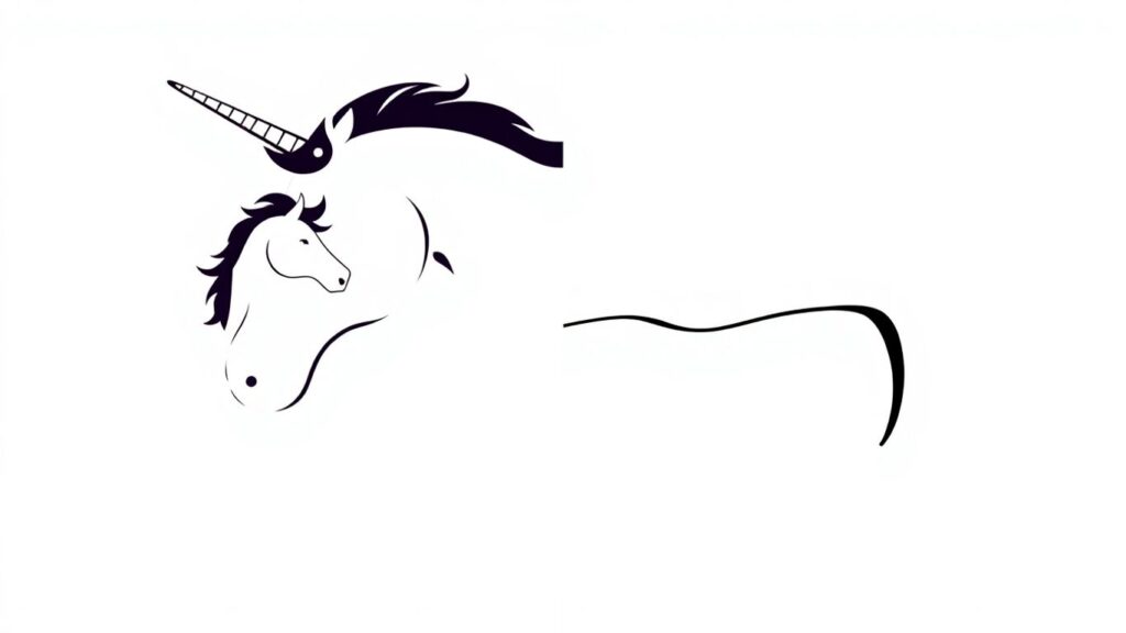 Unicorn horn and penis silhouette connected by a line.